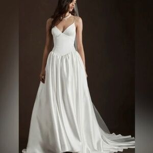 (NEW!) Jenny by Jenny Yoo Sheridan Drop-Waist Stretch-Satin Wedding Gown